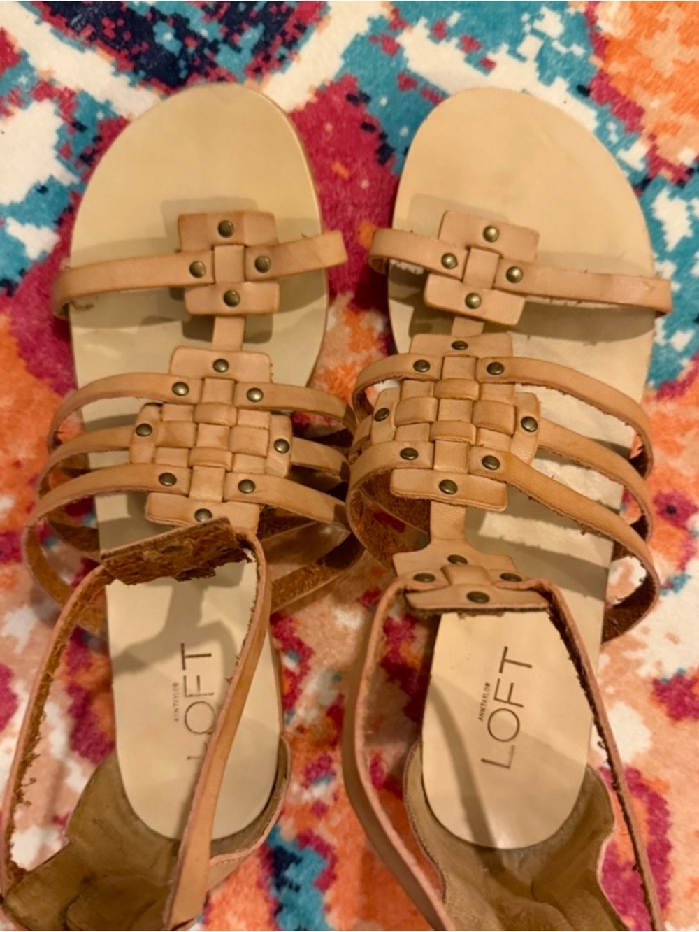 LOFT Tan Strappy Woven Leather Sandals